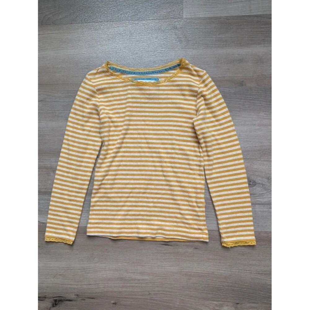 Mini Boden Pointelle Long Sleeve in Yellow White, 7-8Y (U1)